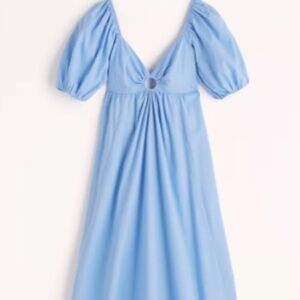 Abercrombie & Fitch Blue Puff Sleeve O Ring Midi Dress